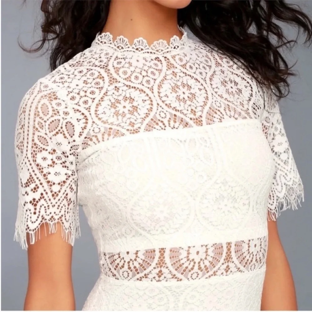 Lulu's Remarkable White Lace Midi Dress. Medium. NWT. - Picture 6 of 15